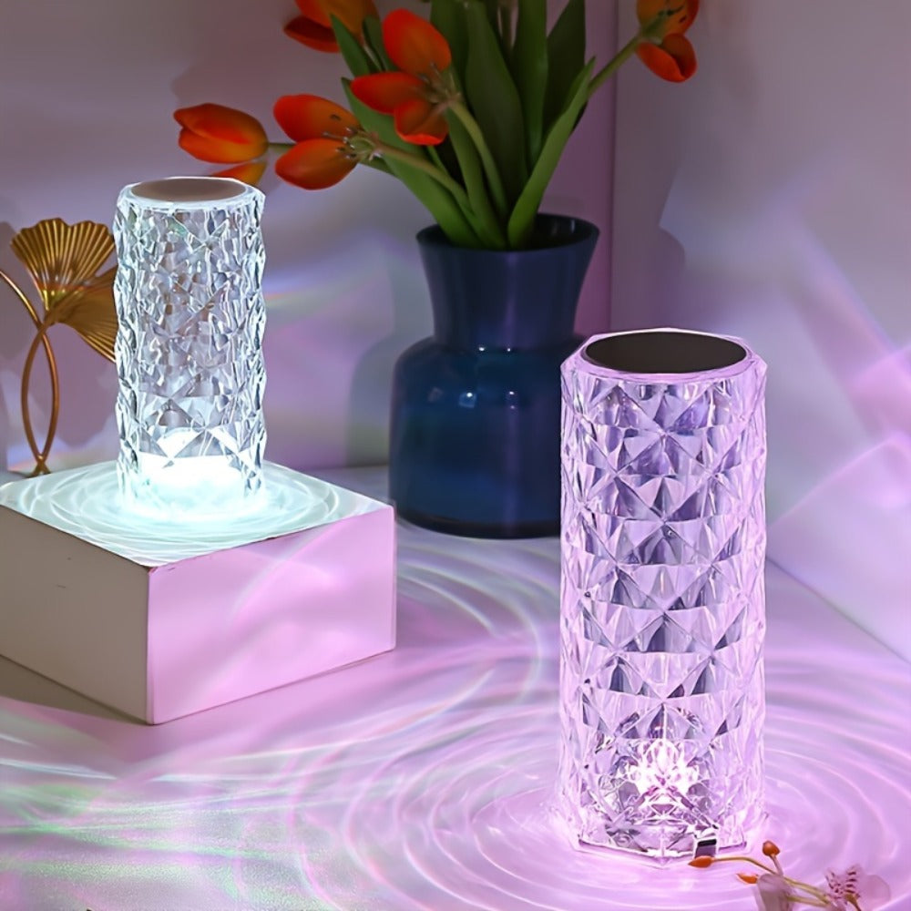 Table Lamp with Diamond-Cut Acrylic Shade, 16 RGB Colors, Remote and Touch Controls, Four Modes