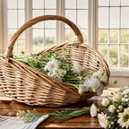 Seagrass Wicker Storage Basket with Handles, Handwoven Oval Farmhouse Organizer in Single-Piece Format