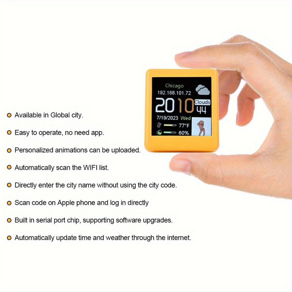 WiFi Weather Station Desktop Clock - Mini Smart Display Temperature Humidity Atmospheric Pressure Wind Speed GIF Animation