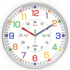 Color-Coded Learning Wall Clock in 8, 10 or 12-Inch Sizes with Minute and Quarter-Hour Markers