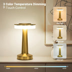 Table Lamp with Gold Metal Body, Rechargeable Battery, Touch Dimming and Three Color Temperatures