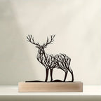 Deer Branch Silhouette Tabletop Decor with Black Iron-Metal Figures, Wood-Look Base and 5.9 x 5.9-Inch Size