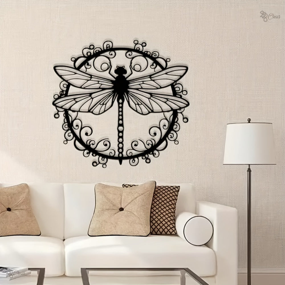 Metal Dragonfly Wall Art, Black Iron Dragonfly Wall Decor, Intricate Animal Print Design for Garden, Patio and Yard Use
