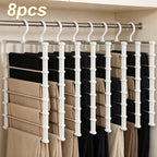 Pants Hangers Foldable Multi-Layer Stainless Steel | Non-Slip Space Saving Closet Organizer for Jeans Leggings Scarves Trousers | 4 or 8 Pack Clothes Rack Hanger