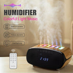 Humidifier with Bluetooth Speaker, LED Alarm Clock, Remote Control and Wood-Grain Desktop Body