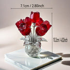 Glass Rose Sculpture Floral Home Decor – Sparkling Leaves Art Figurine for Bedroom, Living Room, Valentine's Day Gift