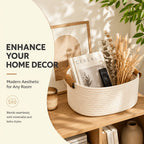 Cotton Rope Storage Baskets Set of 5 with Leather Handles in Four Color Options for Home Organization