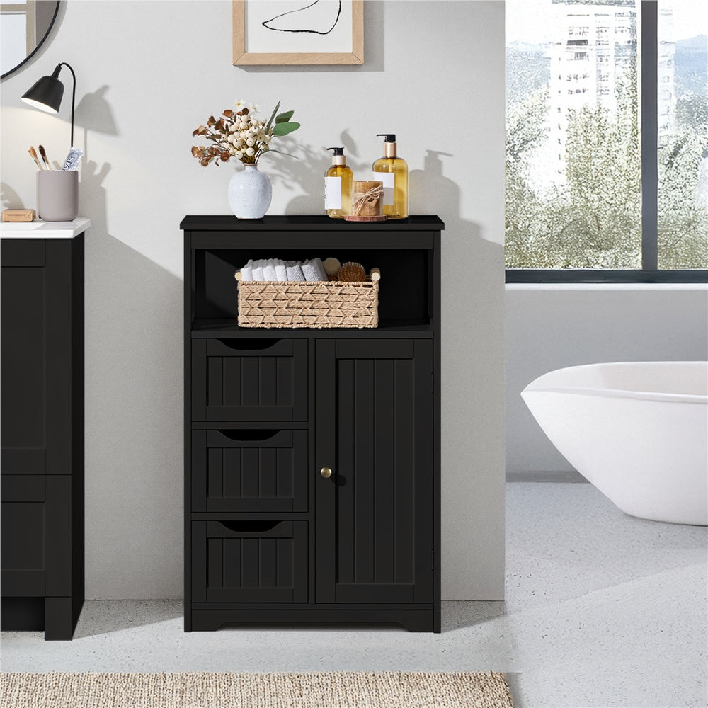Storage Cabinet Three-Drawer MDF Organizer with Open Shelf, Adjustable Cupboard and Five Colors