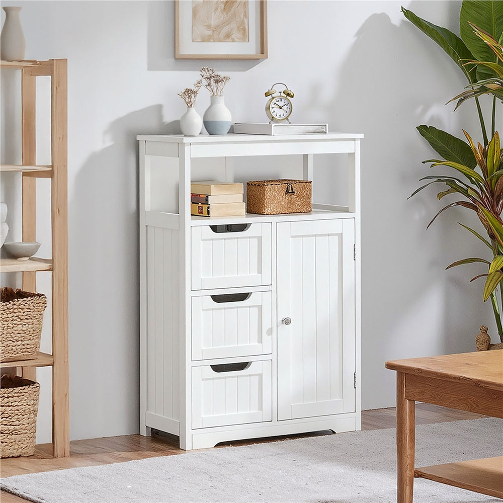 Storage Cabinet Three-Drawer MDF Organizer with Open Shelf, Adjustable Cupboard and Five Colors