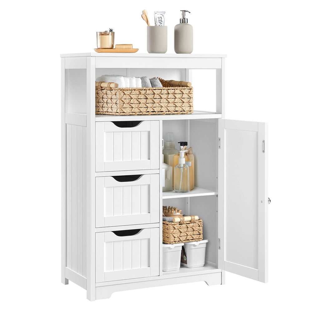 Storage Cabinet Three-Drawer MDF Organizer with Open Shelf, Adjustable Cupboard and Five Colors