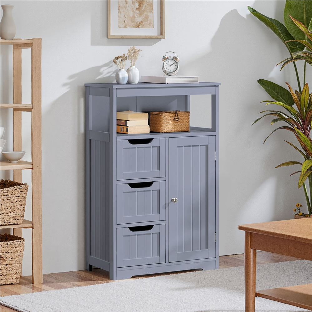 Storage Cabinet Three-Drawer MDF Organizer with Open Shelf, Adjustable Cupboard and Five Colors