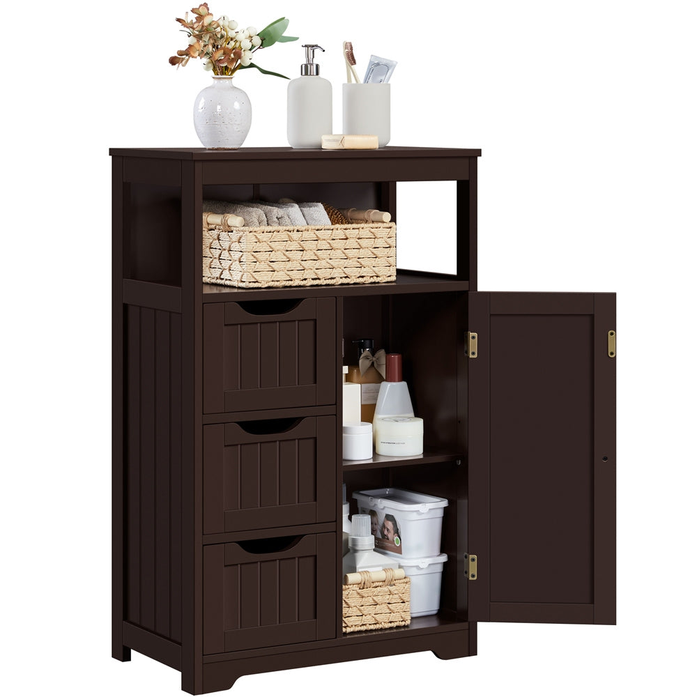 Storage Cabinet Three-Drawer MDF Organizer with Open Shelf, Adjustable Cupboard and Five Colors
