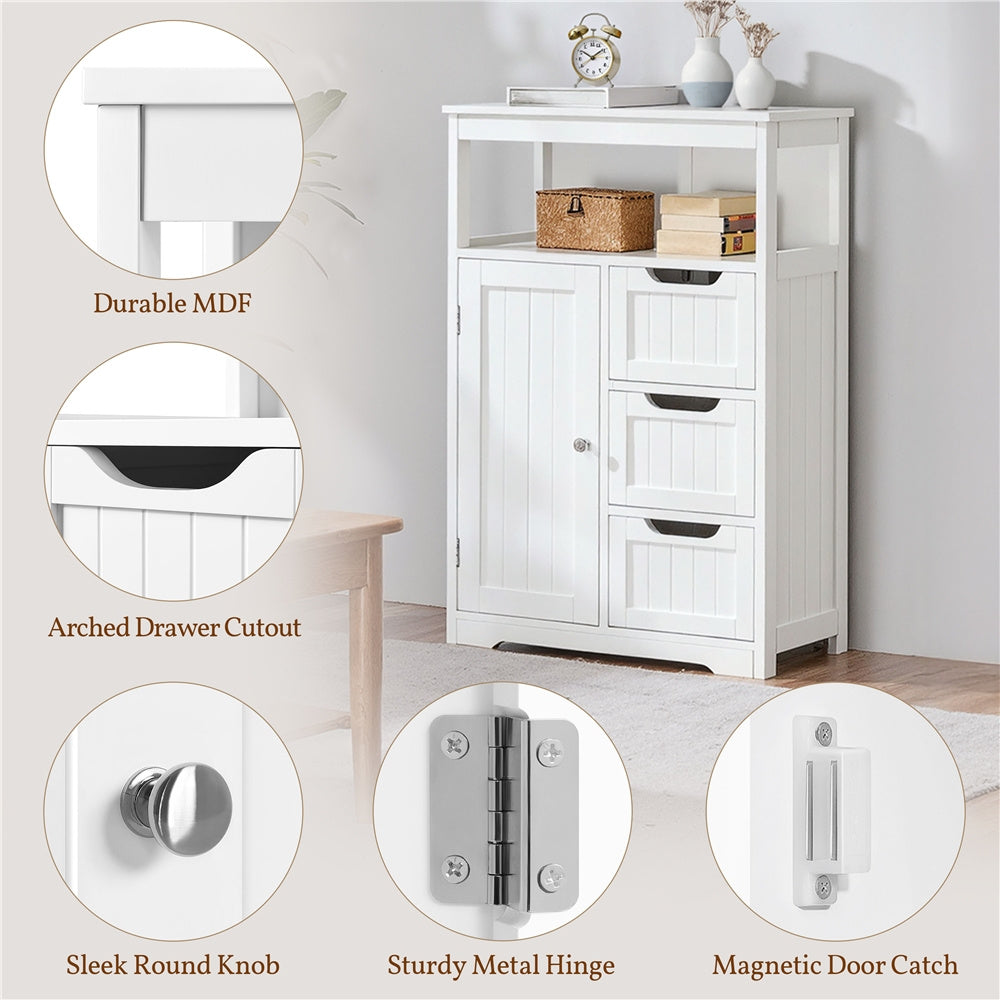 Storage Cabinet Three-Drawer MDF Organizer with Open Shelf, Adjustable Cupboard and Five Colors