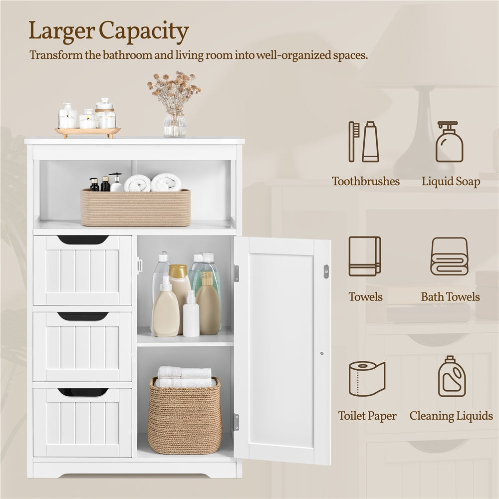 Storage Cabinet Three-Drawer MDF Organizer with Open Shelf, Adjustable Cupboard and Five Colors