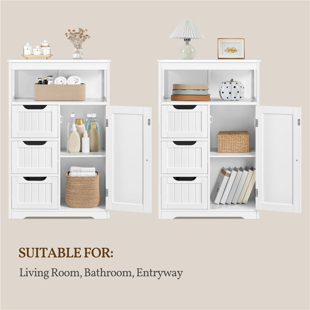 Storage Cabinet Three-Drawer MDF Organizer with Open Shelf, Adjustable Cupboard and Five Colors