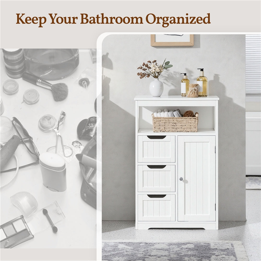 Storage Cabinet Three-Drawer MDF Organizer with Open Shelf, Adjustable Cupboard and Five Colors