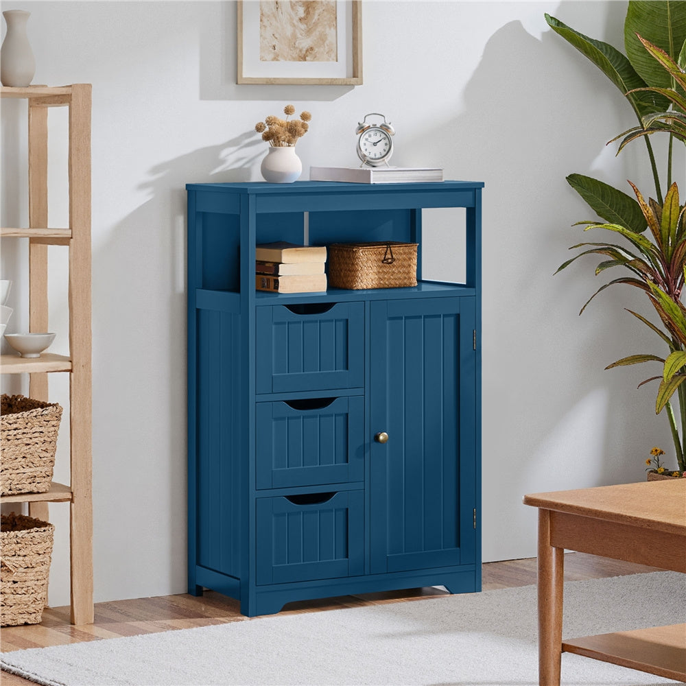 Storage Cabinet Three-Drawer MDF Organizer with Open Shelf, Adjustable Cupboard and Five Colors