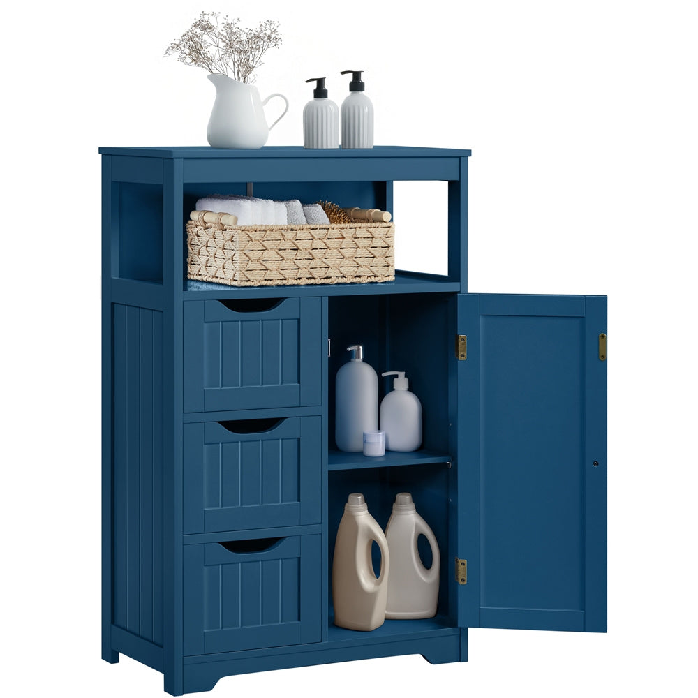 Storage Cabinet Three-Drawer MDF Organizer with Open Shelf, Adjustable Cupboard and Five Colors