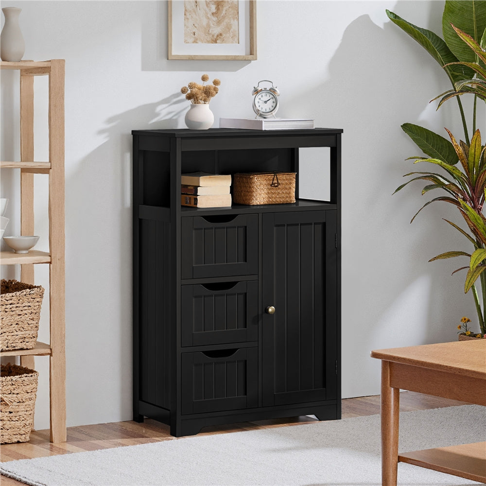 Storage Cabinet Three-Drawer MDF Organizer with Open Shelf, Adjustable Cupboard and Five Colors