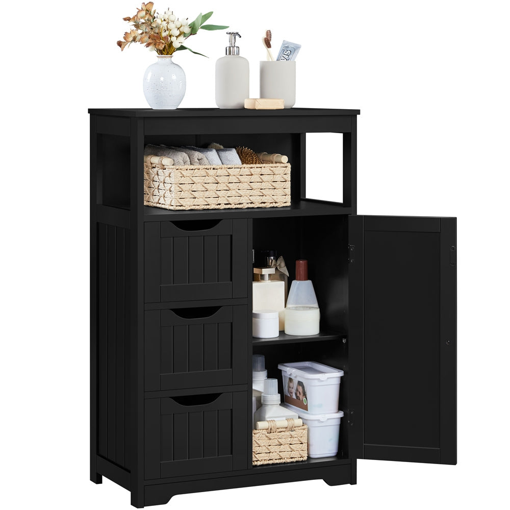 Storage Cabinet Three-Drawer MDF Organizer with Open Shelf, Adjustable Cupboard and Five Colors
