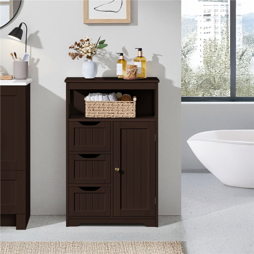 Storage Cabinet Three-Drawer MDF Organizer with Open Shelf, Adjustable Cupboard and Five Colors