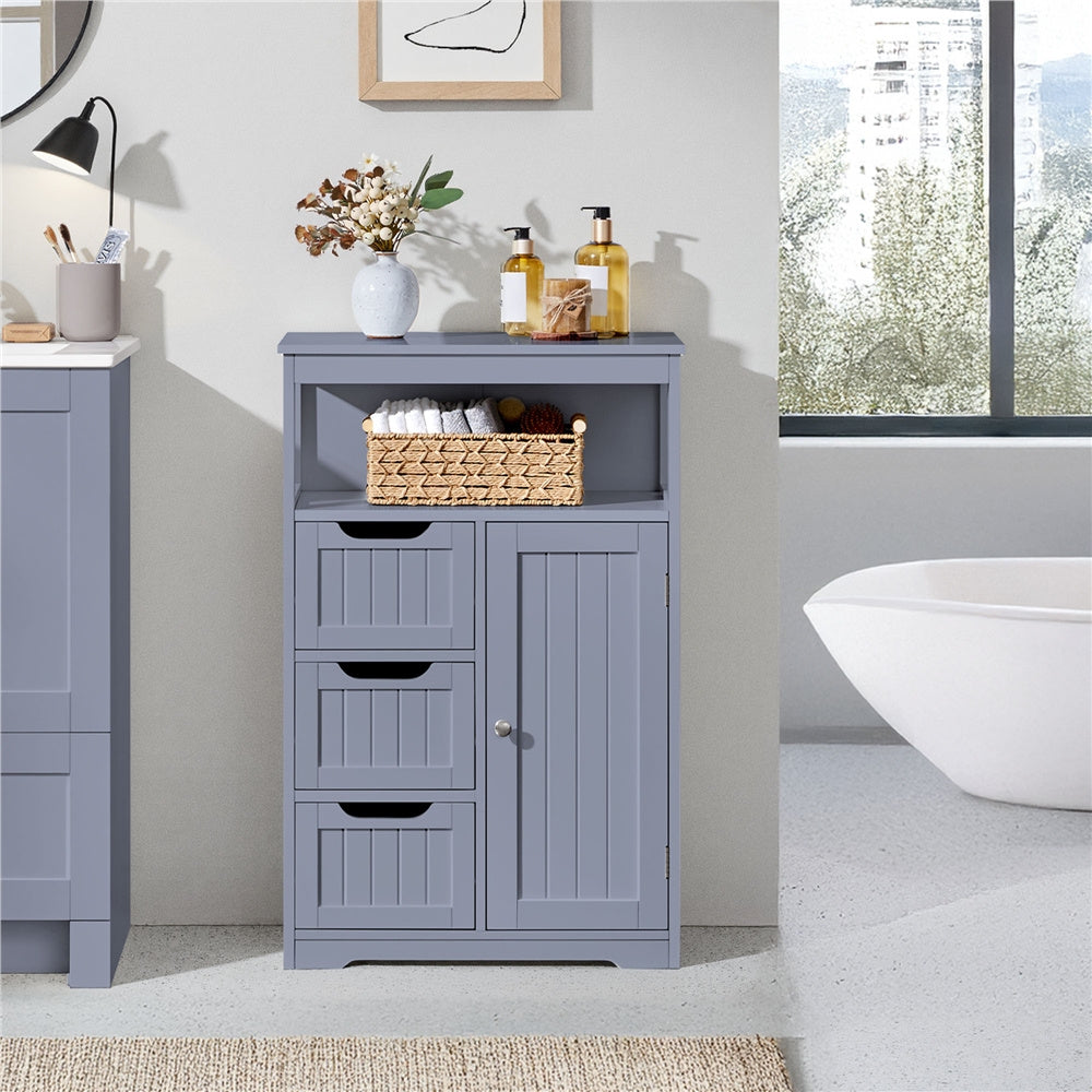 Storage Cabinet Three-Drawer MDF Organizer with Open Shelf, Adjustable Cupboard and Five Colors