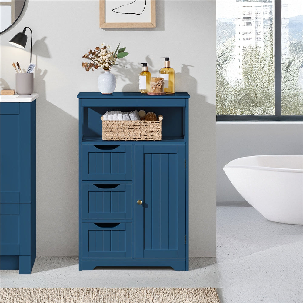 Storage Cabinet Three-Drawer MDF Organizer with Open Shelf, Adjustable Cupboard and Five Colors