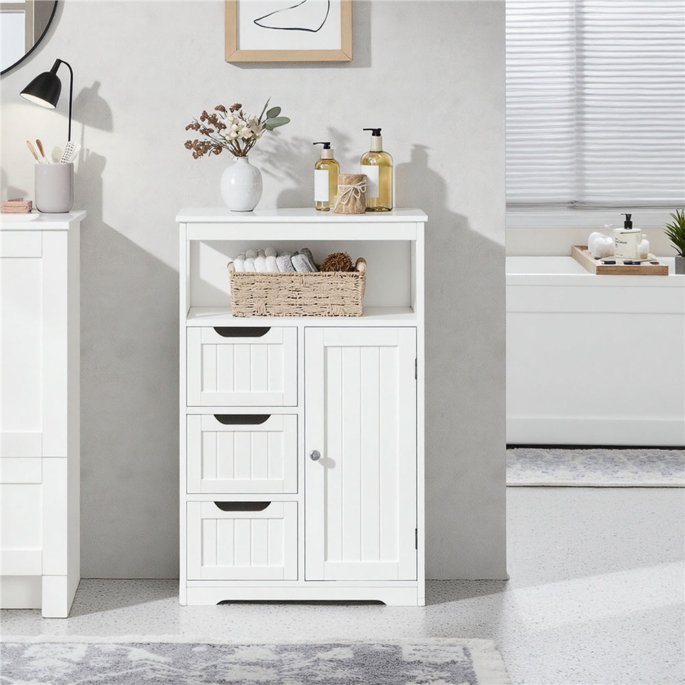 Storage Cabinet Three-Drawer MDF Organizer with Open Shelf, Adjustable Cupboard and Five Colors
