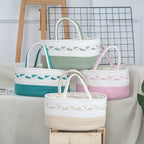 Oval Woven Rope Storage Basket, 14.17 x 9.06 x 6.69 Inches with Braided Handles and Divided Liner