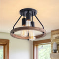 Farmhouse Semi Flush Ceiling Light 3-Bulb Wood & Metal - Rustic Industrial Ceiling Lamp for Home Cooking, Dining and Outdoor Meals