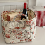 Quilted Floral Carry Storage Basket, Approximately 32 x 26 x 25cm with Two Padded Handles and Seven Patterns