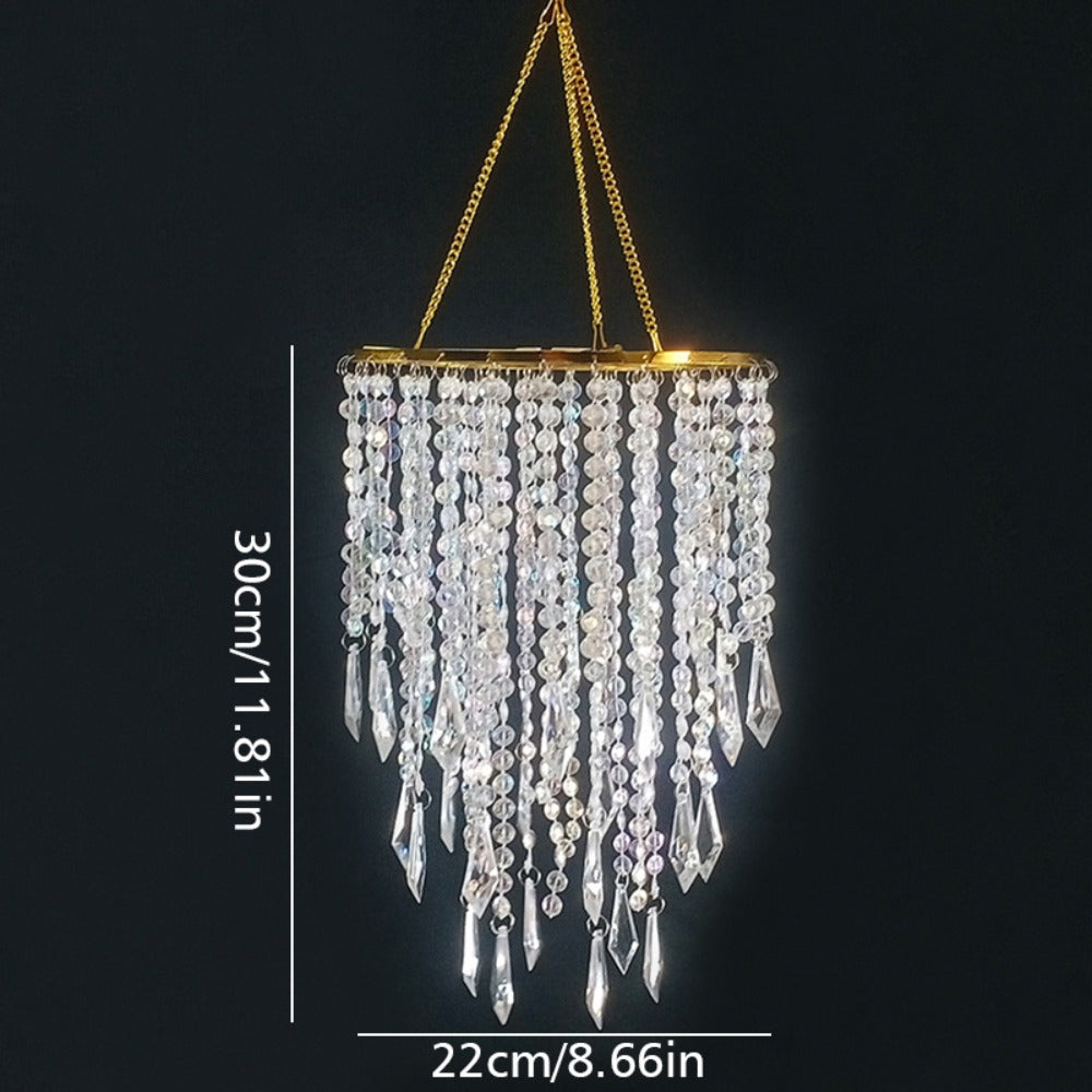 Crystal Beaded Chandelier Lampshade Acrylic Sparkling Droplets Elegant Ceiling Light Fixture for Entryways, Bedrooms and Living Spaces