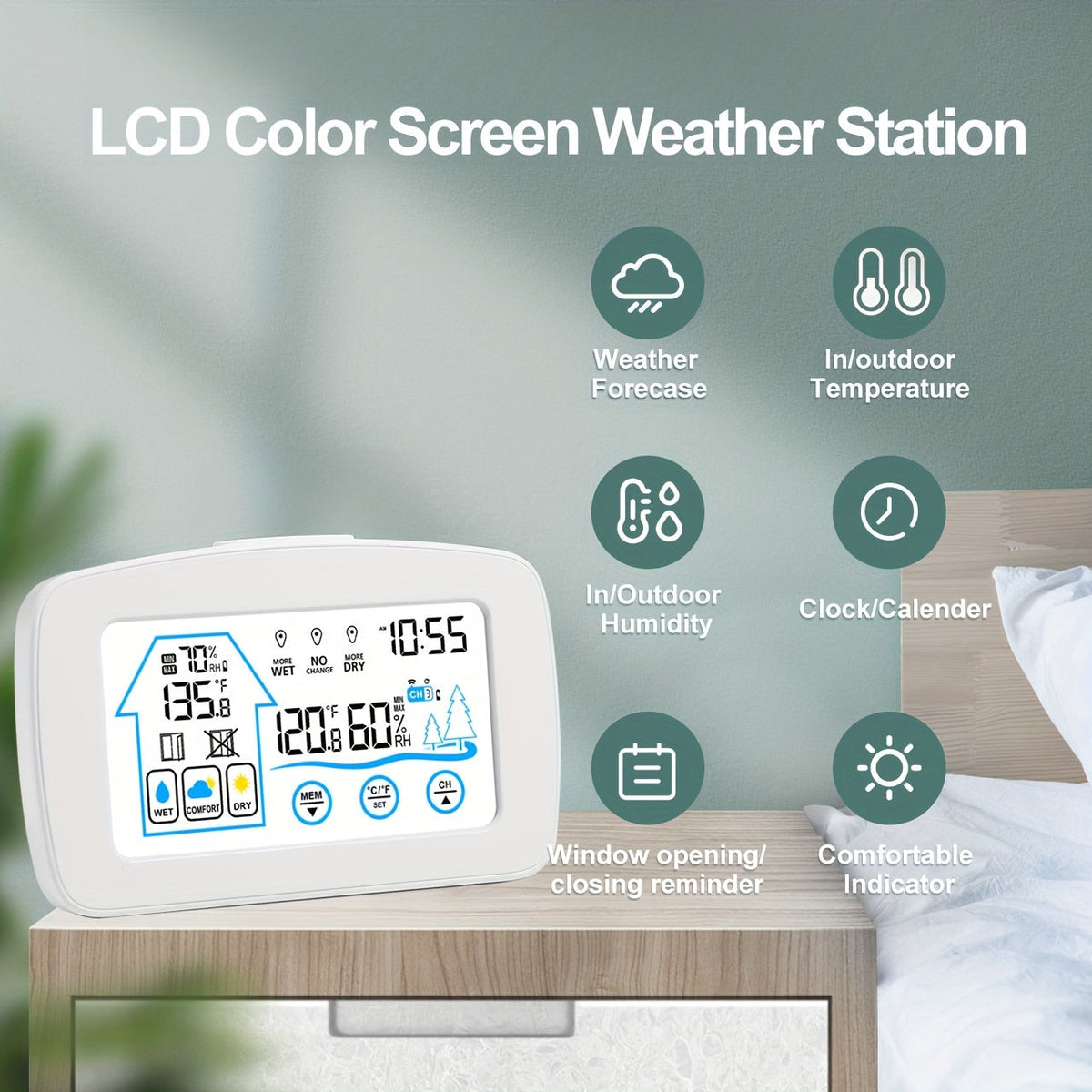 Digital Weather Station | Touch Screen Clock Thermometer Hygrometer