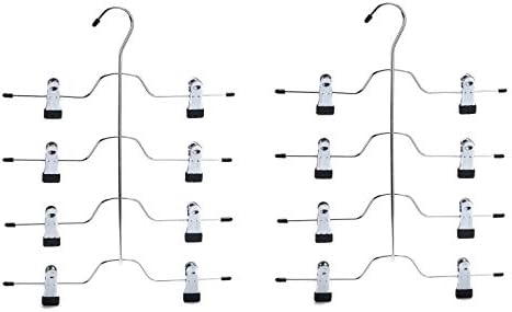 2 Quality Pant Skirt Trouser 4-Tier Pants Metal Hangers Heavy Duty Metal and Clips, Great for Slacks, Trousers, Jeans, Towels (2)