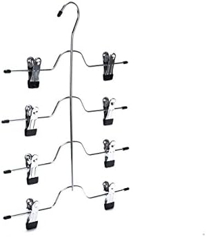 2 Quality Pant Skirt Trouser 4-Tier Pants Metal Hangers Heavy Duty Metal and Clips, Great for Slacks, Trousers, Jeans, Towels (2)