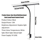 Dual-Head LED Desk Lamp with 28-Inch Light Bars, Clamp Base, USB Controller and Three Color Modes
