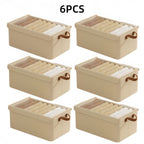 Foldable Fabric Storage Bins with Clear Top Lids and Handles in Four- or Six-Piece Color Sets
