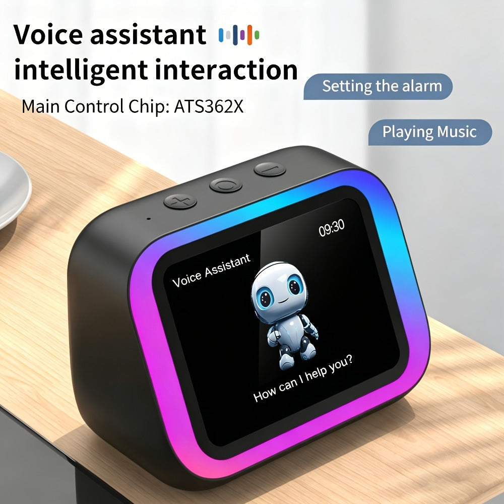 Smart Alarm Clock with AI Voice Assistant & Wireless Speaker - Dynamic RGB Light, Hi-Fi Stereo Sound