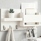 Wall Mounted Storage Rack with Mail Slot – Rustic Wood Floating Shelf with Hooks for Keys, Hats & Envelopes, Decorative Organizer for Entryway, Porch, Bedroom, Bathroom & Living Room