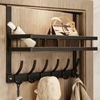 Over-Door Hook Rack with No-Drill Metal Design, Four to Six Hooks and Grey or Black Options for Home Organization