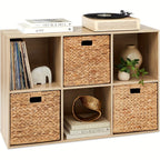 Water Hyacinth Storage Baskets 11in - Handwoven Stackable Cube Baskets for Shelves Closet Laundry, Natural Wicker Organizer Bins