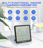 Indoor Thermometer Hygrometer Digital | Accurate Temperature Humidity Monitor with Clock & Calendar | Desktop Room Humidity Gauge for Home Office Bedroom Baby Room