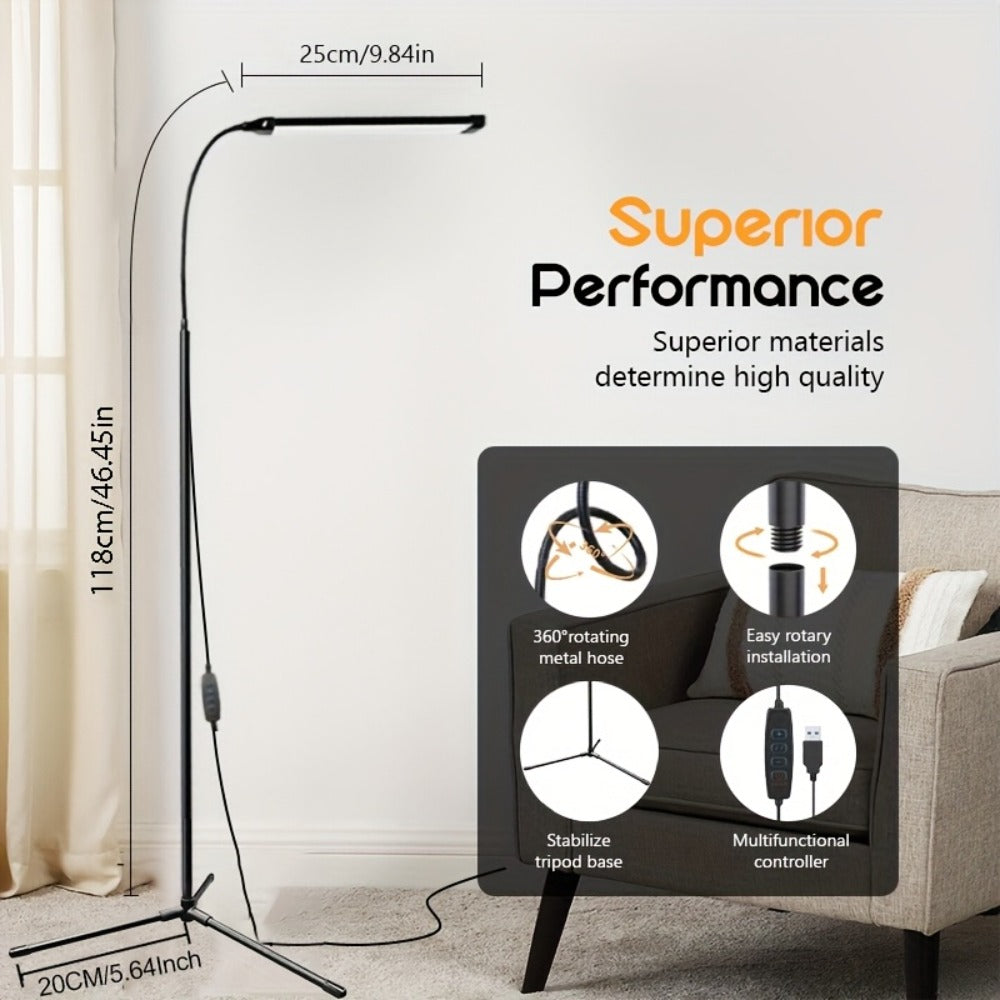 45.6-Inch Gooseneck LED Floor Lamp with Three Color Labels, Ten Brightness Levels and Inline Control