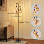 Boho Rattan Floor Lamp Dimmable, 3-Light Stepless Dimming Standing Lamp with Natural Rattan Shade & Metal Base for Living Room
