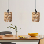 Battery Operated Pendant Light Rattan Boho Chandelier Hanging Light Warm White Bulb Wireless No-Wiring for Gazebo Pergola Porch Patio Outdoor Indoor Decor Set of 2