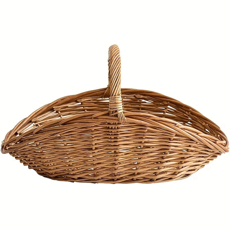 Seagrass Wicker Storage Basket with Handles, Handwoven Oval Farmhouse Organizer in Single-Piece Format