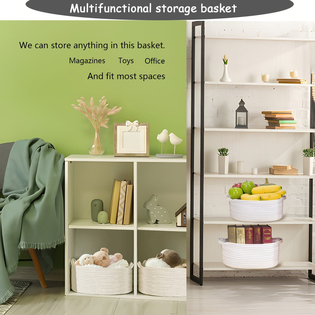 Cotton Rope Storage Baskets with Handles in 2- or 4-Pack Oval Color Options for Shelves and Rooms