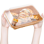 Wicker Bread Basket with Clear Acrylic Lid Rattan Storage Basket Washable Food Tray for Bread Fruit Desserts Kitchen Picnic Home Display Square Round