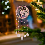 Boho Crystal Wall Hanging Decor – Handmade Stone Bead Wind Chime with Colorful Gemstone Heart & Circular Crystal Pendant for Bedroom Living Room Christmas Mother's Day Thanksgiving Gift (Purple/Pink/Green)