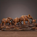 Elephant Family Figurine with Resin Herd Sculpture on Textured Base, 36 x 16 x 10cm Horizontal Shelf Format